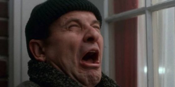 Harry screaming in pain from being shot with a BB gun in Home Alone (1990)