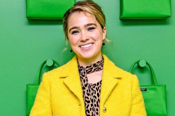 White Lotus Star Haley Lu Richardson Sports Sunny Yellow Skirt Suit and Leopard Print at NYFW