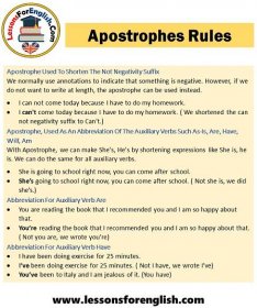 Apostrophes Rules and Examples in English - Lessons For English