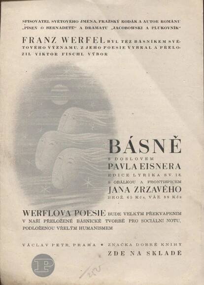 Básně. Franz Werfel (reklamní leták na knihu - ilustrov - Knihy a časopisy