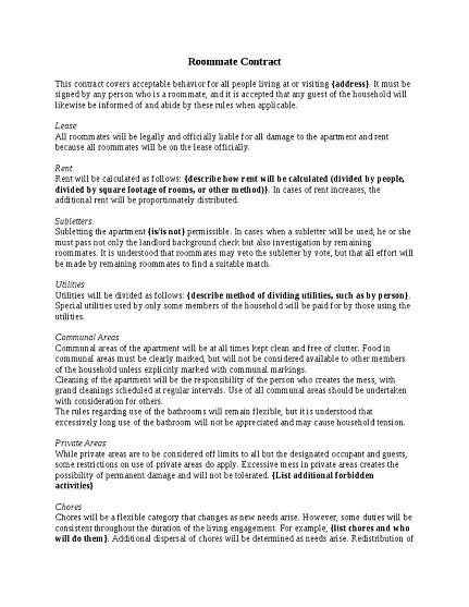 Sample Roommate Agreement Template » Forms 2025