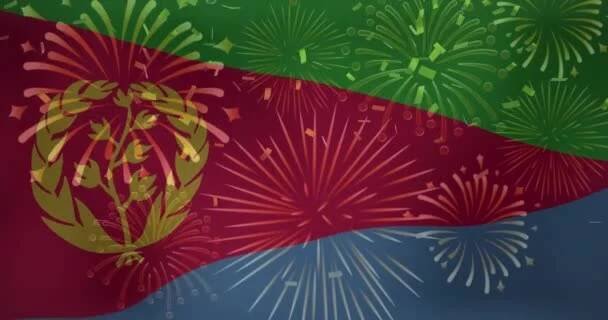 Animace konfet nad vlajkou eritrey. vlajky, národní symboly a koncepce vlastenectví digitálně generované video. i — Stock záběr