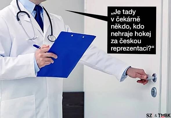 Marodka hokejové reprezentace se dnes navýšila o dalšího hráče. Český tým se tak místo na ledě setkává spíš jinde. Další koláž populárního grafika pro SZ.