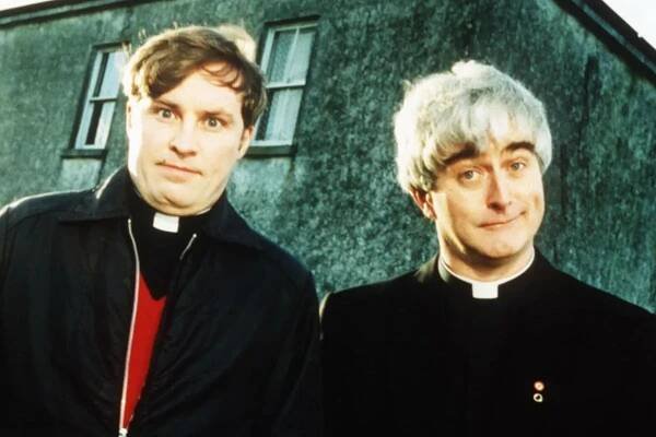 A picture of Ardal O'Hanlon and Dermot Morgan in character as Dougal and Father Ted in the hilarious sitcom