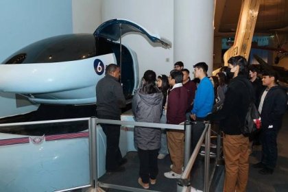 Lightbox-image: Infinity High School students learned more about the technology that shapes commercial aviation and wearable technology at the Museum of Science an...
