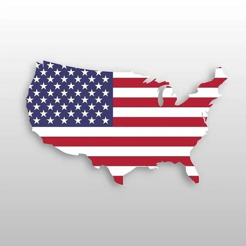 Vlajka USA ve tvaru nás mapa silueta. Spojené státy americké symbol. Eps10 vektorové ilustrace s vyřazených stín na pozadí ve stupních šedi — Ilustrace