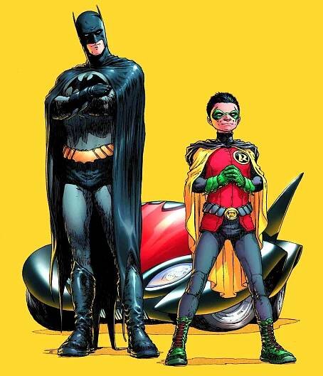 Batman's son Damian in his second, more streamlined, Robin costume