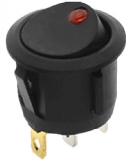 Kulatý kolébkový spínač s červenou LED (12V/20A)