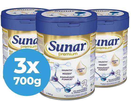 Sunar Premium 2 pokračovací mléko 3x700 g