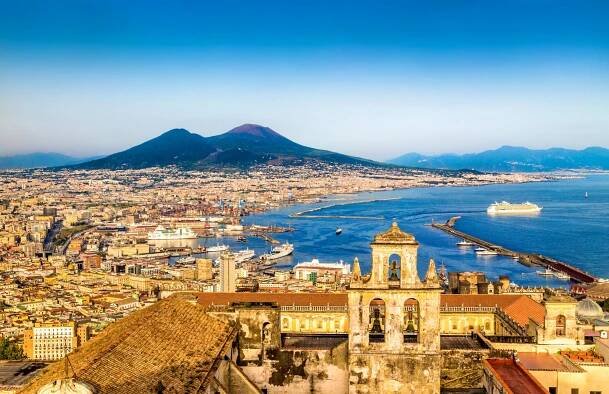 City of Naples with Mt. Vesuvius at sunset, Campania, Italy