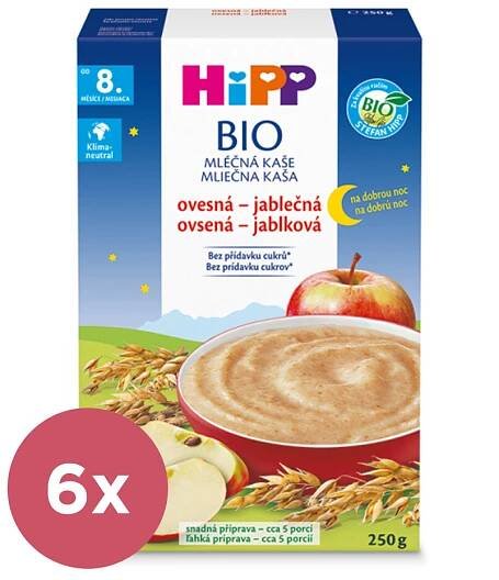 6x HiPP BIO Kaše mléčná na dobrou noc ovesná-jablečná od 8.měsíce, 250g | feedo.cz