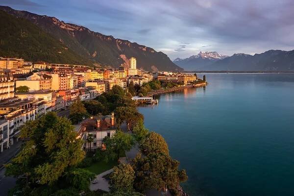 Sunset view of Montreaux, Switzerland