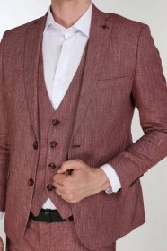 Cihlový pánský oblek Slim Fit s vestou, model Bruno | PACO ROMANO