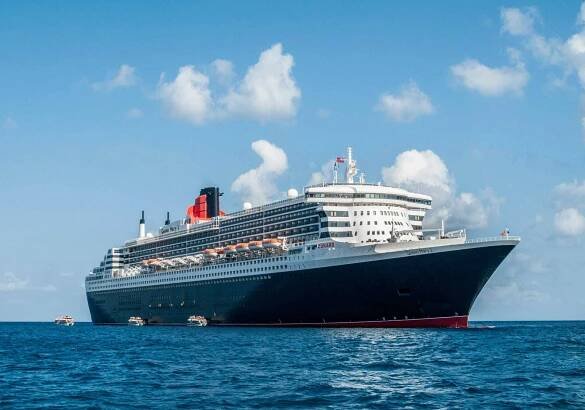 Cunard Line's Queen Mary 2 the world's fastest cruise ship anchoring off the coast of Saint Lucia