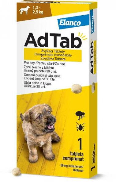 Veterinární antiparazitika AdTab 56 mg žvýkací tableta pro psy (1,3 – 2,5 kg) 1 ks