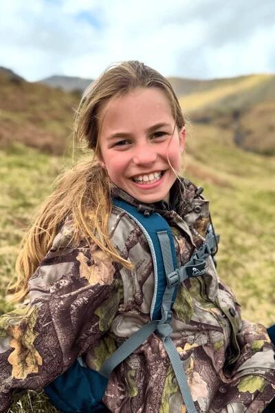 Action girl! Princess Charlotte shows off her outdoorsy style on a country walk in Cumbria with Kate Middleton in a new picture released for her 10th birthday