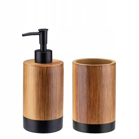 WC KOUPELNOVÝ SET DO KOUPELNY DÁVKOVAČ MÝDLA HRNEK HNĚDÝ KOMPLET 2v1
