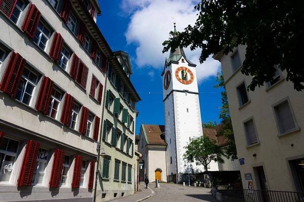 A clocktower in Gallen, Switzerland.