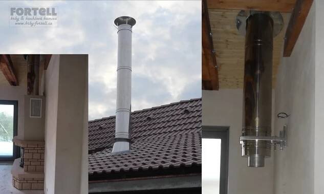 Nerezový třísložkový komín - lesklá nerez