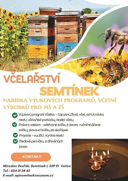 Včelařství Dvořák Semtínek - výroba a prodej medu, svíček, prezentace a výuka - včelařství