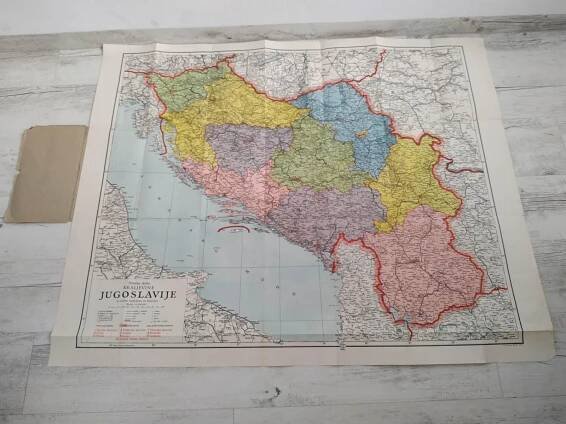 Mapa stará mapa Jugoslávie Balkán Jugoslavije Příruční mapa Beograd