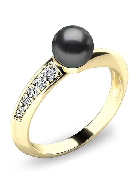 Prsten s černou perlou a brilianty 140011-ZL-FW-Black velikost 49