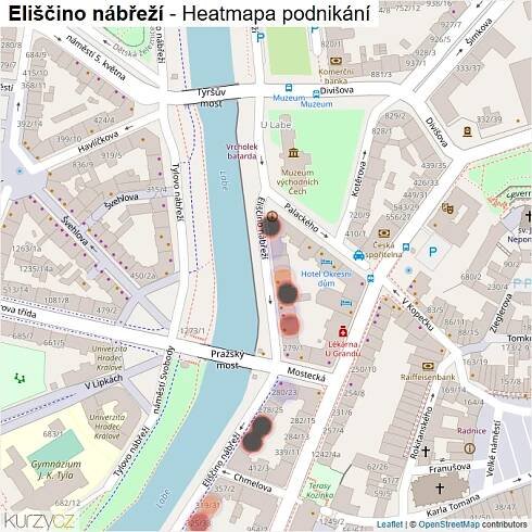 Mapa Eliščino nábřeží - Firmy v ulici.