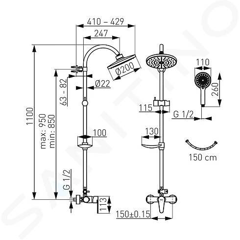 Novaservis Sprchové soupravy - Sprchový set s baterií, horní připojení sprchy, chrom SET040/96,0