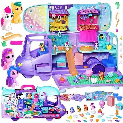 SADA HASBRO MY LITTLE PONY LÉTAJÍCÍ HŘÍVOU KARAVAN AUTOBUS + 5 PONÍKŮ