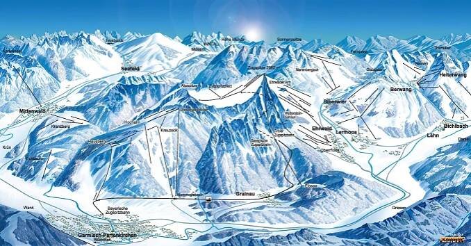 Lyžařský region Tiroler Zugspitz Arena & Garmisch - Lyžařská střediska - Mapa sjezdovek