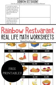 Real Life Math Worksheets for Free! Try the Rainbow Restaurant Math Word Problems from MamaTeaches.com