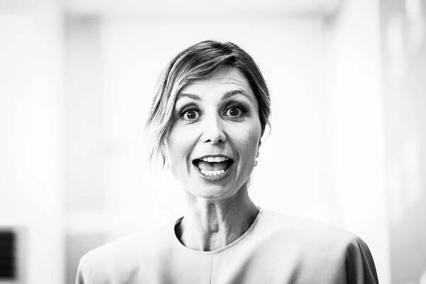 Black and white photo of Anna Ferzetti at the Venice Film Festival.
