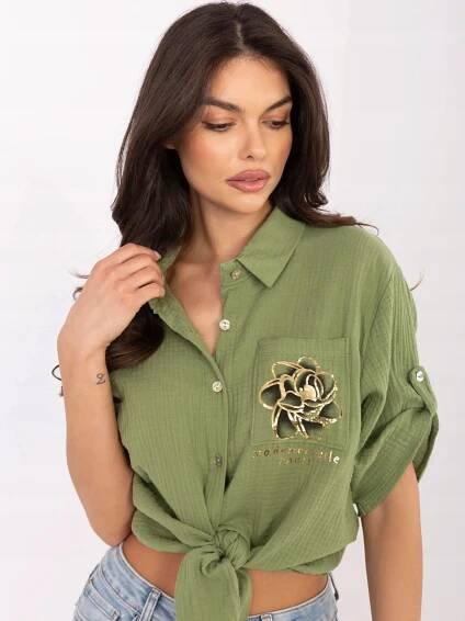 Dámská mušelínová košile s potiskem, vázaná bavlna, léto, khaki Značka Italy Moda