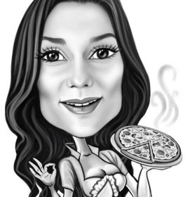 Food Lover Karikatura: Holding Pizza