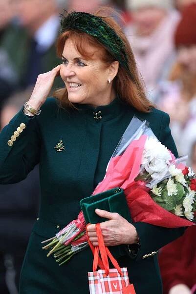  Sarah Ferguson, Duchess of York attends the Christmas Morning Service at Sandringham Church on December 25, 2023 in Sandringham, Norfolk. 