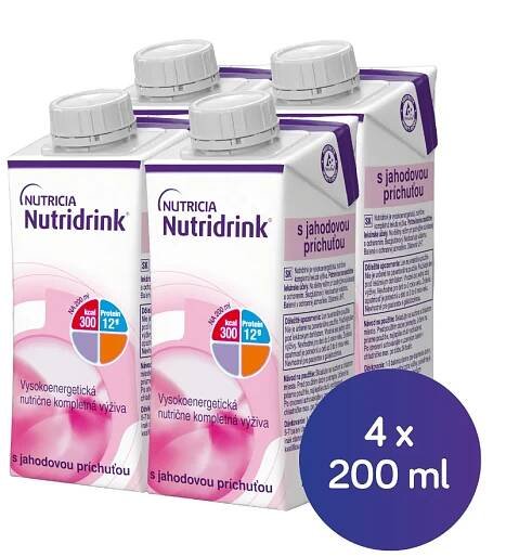 Nutridrink s jahodovou príchuťou 4x200 ml, nápoj na medicínske účely