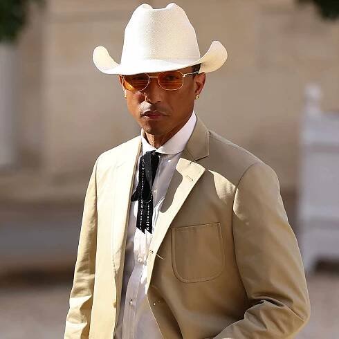 Pharrell Williams arrives to attend an official state dinner as part of US President's state visit to France, at the Presidential Elysee Palace on June 08, 2024