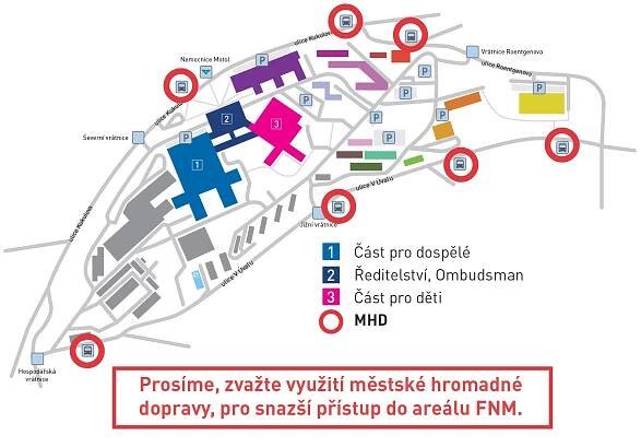 Prosíme, zvažte využití městské hromadné dopravy při cestě do FN Motol - Fakultní nemocnice v Motole