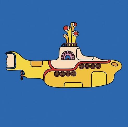 a yellow submarine floating on top of a blue ocean