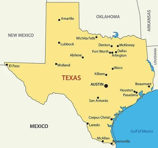 texas - vektorová mapa - mexický zálive stock ilustrace