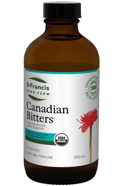 Canadian Bitters indigestion heartburn bloating gas relief Gluten Free Certified Organic made in Canada by St. Francis Herb Farm