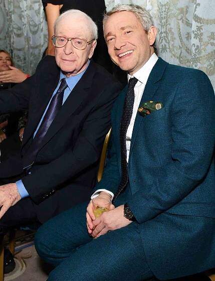 Sir Michael Caine (L) and Martin Freeman attend the Raindance Film Festival opening night gala party at The Dorchester on October 27, 2021 in London, England.