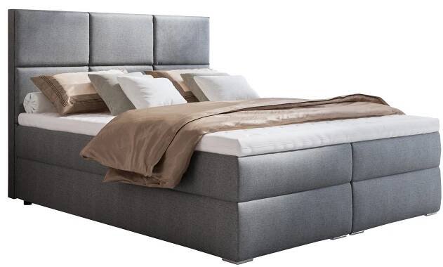 Postel Bari 1 box spring 160x200, box spring postel s postelovým dnem, matrace Bonell a topper, manželská postel, světle šedá