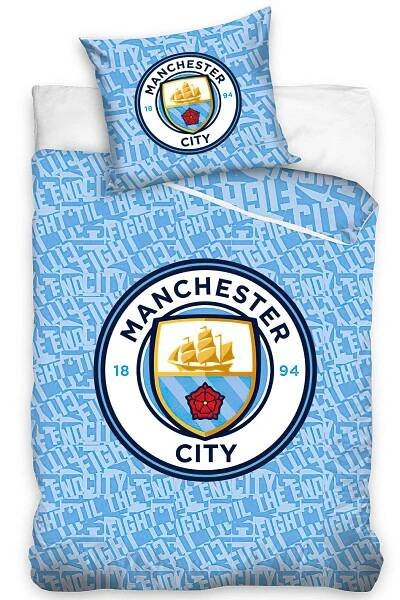 Fotbalové povlečení FC MANCHESTER CITY SVÍTÍCÍ EFEKT, modré, bavlna hladká, 140x200cm + 70x80cm