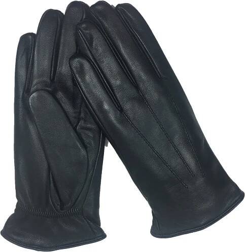 Men's Genuine Leather Gloves Fleece Lined - Black