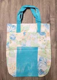 Plátěná taška s barevnými květinami tyrkysová