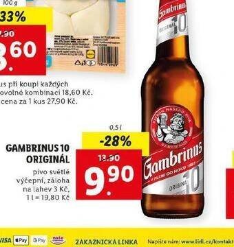 Lidl Pivo gambrinus originál 10 nabídka