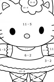Omalovánka Hello Kitty balerína - Matematická Omalovánka - Odčítání pro děti