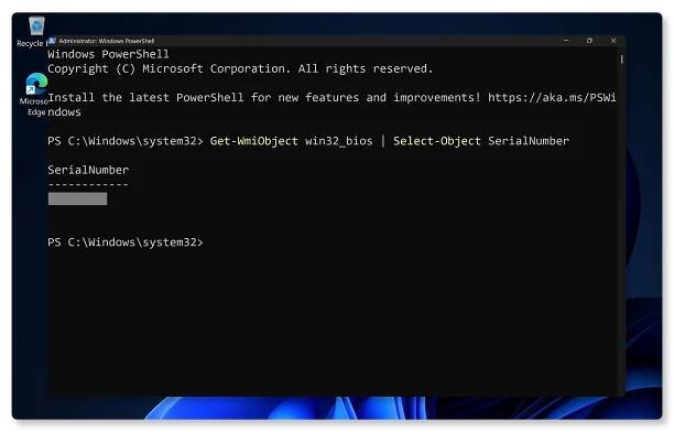 Výrobní číslo v prostředí PowerShell systému Windows
