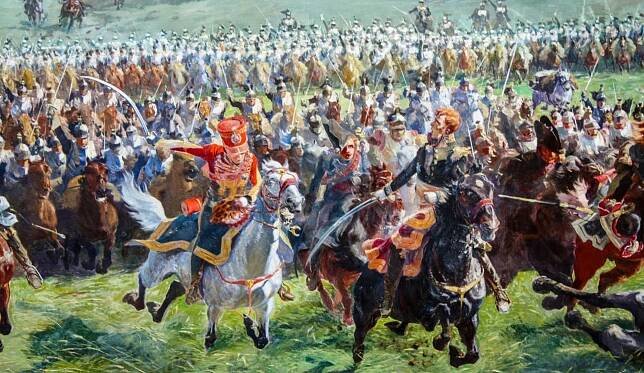 Maršál Michel Ney v čele zbrklého útoku francouzské jízdy u Waterloo